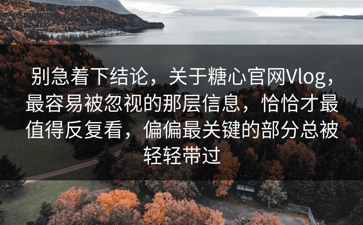 别急着下结论，关于糖心官网Vlog，最容易被忽视的那层信息，恰恰才最值得反复看，偏偏最关键的部分总被轻轻带过
