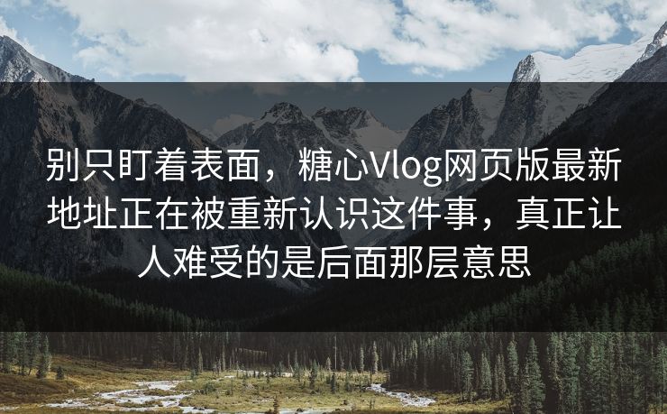 别只盯着表面，糖心Vlog网页版最新地址正在被重新认识这件事，真正让人难受的是后面那层意思