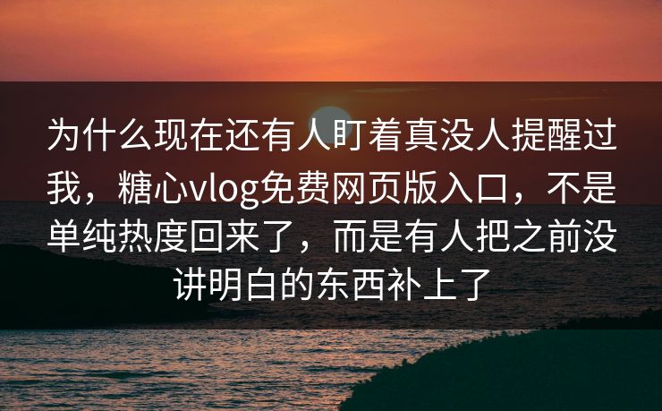 为什么现在还有人盯着真没人提醒过我，糖心vlog免费网页版入口，不是单纯热度回来了，而是有人把之前没讲明白的东西补上了