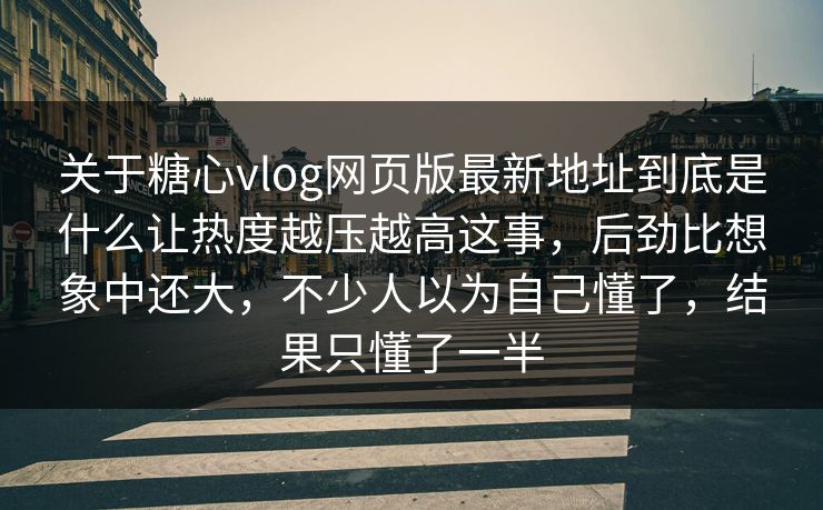 关于糖心vlog网页版最新地址到底是什么让热度越压越高这事，后劲比想象中还大，不少人以为自己懂了，结果只懂了一半